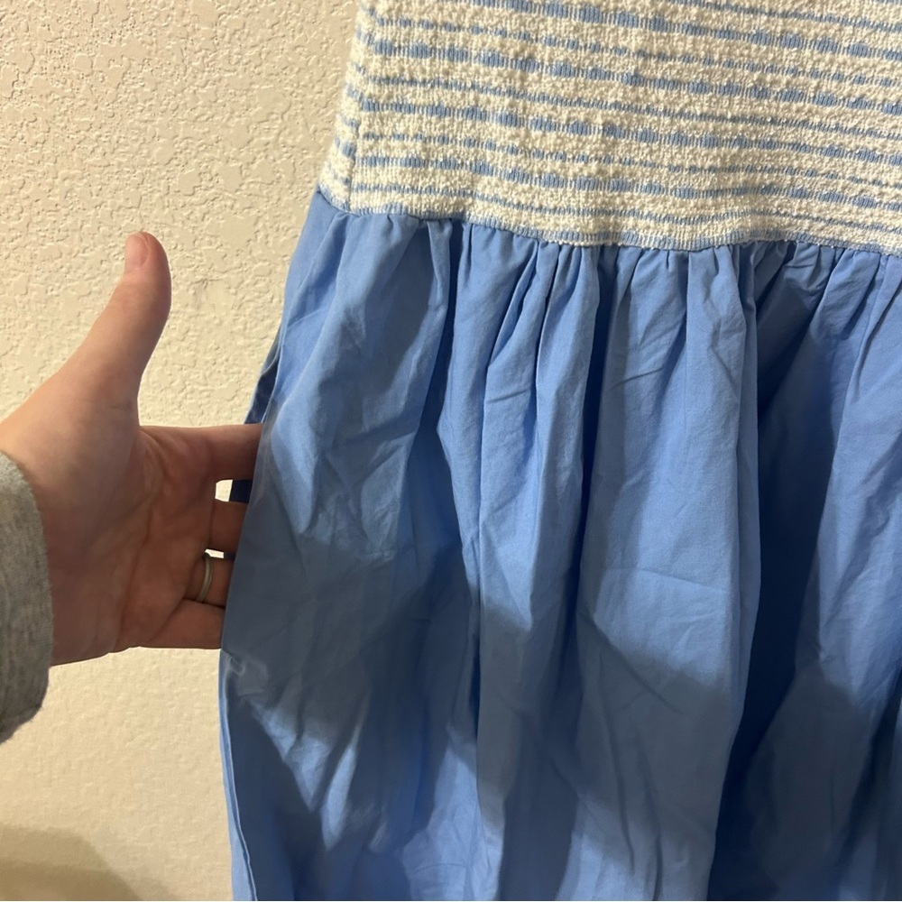 NWT Never A Wallflower Off the Shoulder Dress Beryl Knit Blue & White Size Large - Picture 4 of 7